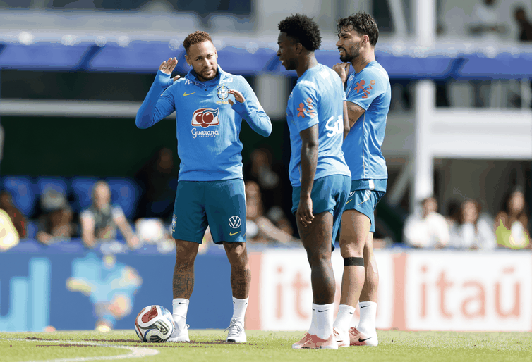 Neymar, Vini Jr, Paquetá, treino, Granja Comary 2026