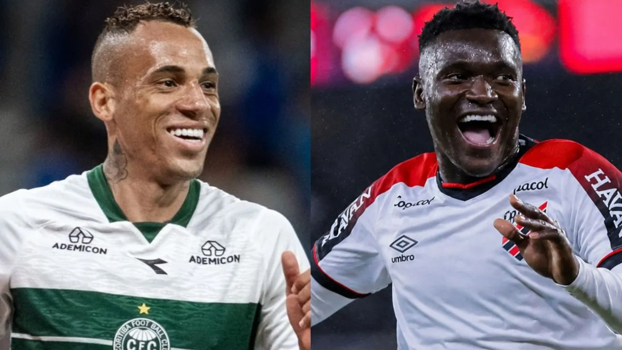 Breno Lopes, atacante do Coritiba, e Kevin Viveros, atacante do Athletico.